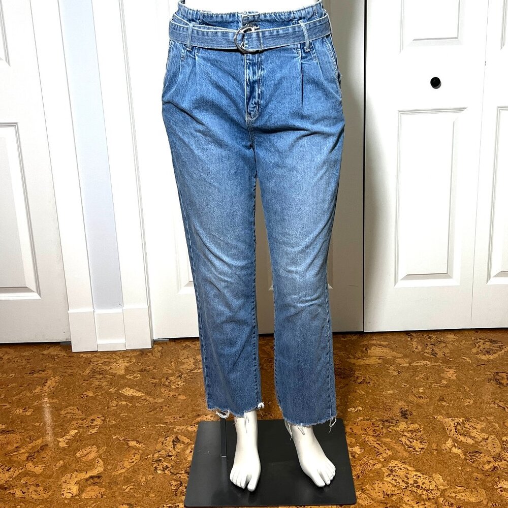 Garage Paper Bag Pants Mom Jeans Size 11 with Tie Waist and Distressed Hem